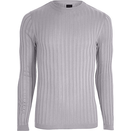 river island leopard print bag,jacques-vertuk Outlet Light grey rib knit muscle fit sweater men 303672