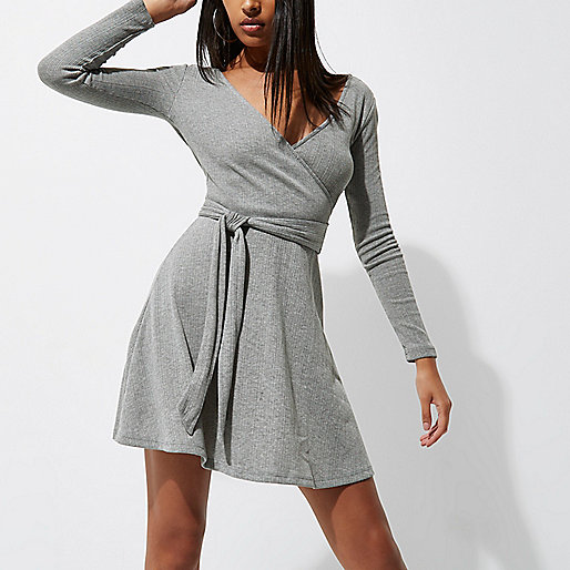 river island light pink dress,jacques-vertuk Germany Light grey rib wrap ballet mini dress Swing Dresses Dresses women