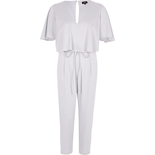 jacques-vertuk Light grey satin cape tapered jumpsuit 708019 women Playsuits / Jumpsuits Jumpsuits