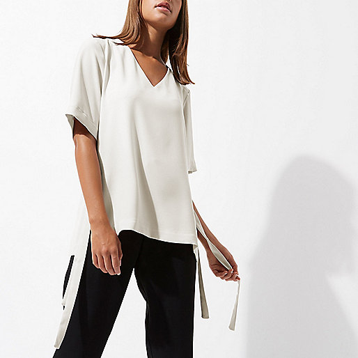 river island white platform sandals,jacques-vertuk Jeans Ireland Light grey short sleeve tie side T-shirt Blouses Tops women