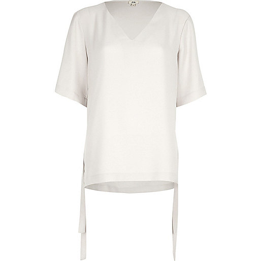 river island white platform sandals,jacques-vertuk Jeans Ireland Light grey short sleeve tie side T-shirt Blouses Tops women