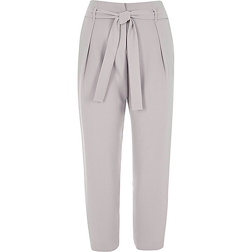 jacques-vertuk Light grey tie waist tapered pants 706582 women Trousers Tapered Trousers