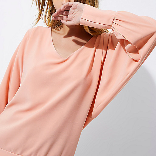 river island pink fur coat,jacques-vertuk Last Season Stock Light pink batwing V neck top Blouses Tops women