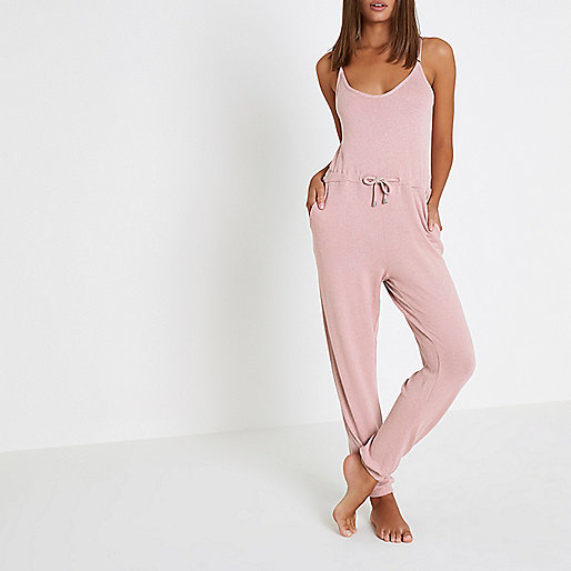 river island casual wear,jacques-vertuk Womens Suits Light pink drawstring waist jersey jumpsuit Pajamas & Loungewear Sleepwear & Slippers women