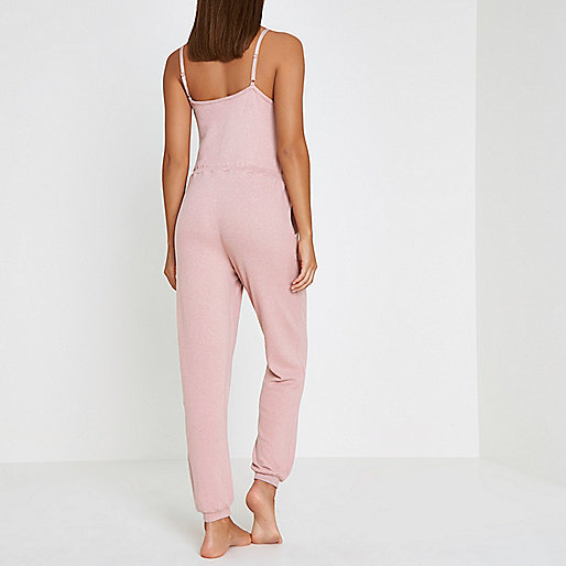 river island casual wear,jacques-vertuk Womens Suits Light pink drawstring waist jersey jumpsuit Pajamas & Loungewear Sleepwear & Slippers women