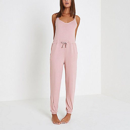 river island casual wear,jacques-vertuk Womens Suits Light pink drawstring waist jersey jumpsuit Pajamas & Loungewear Sleepwear & Slippers women