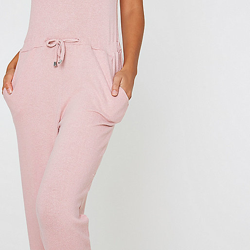 river island casual wear,jacques-vertuk Womens Suits Light pink drawstring waist jersey jumpsuit Pajamas & Loungewear Sleepwear & Slippers women