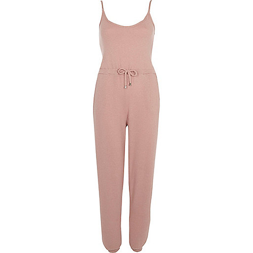 river island casual wear,jacques-vertuk Womens Suits Light pink drawstring waist jersey jumpsuit Pajamas & Loungewear Sleepwear & Slippers women