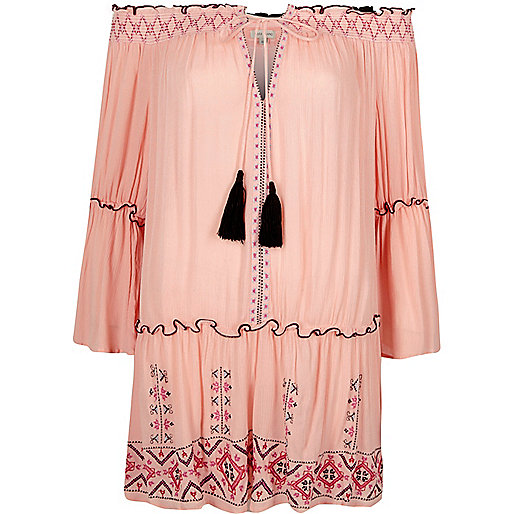 jacques-vertuk Light pink embroidered bardot beach dress 699827 women Swimwear / Beachwear Kaftans / Cover-Ups