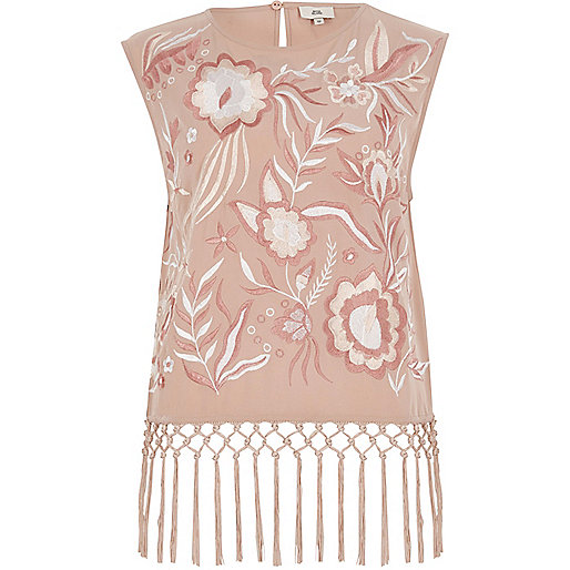 jacques-vertuk Light pink embroidered fringe top 700814 women Tops