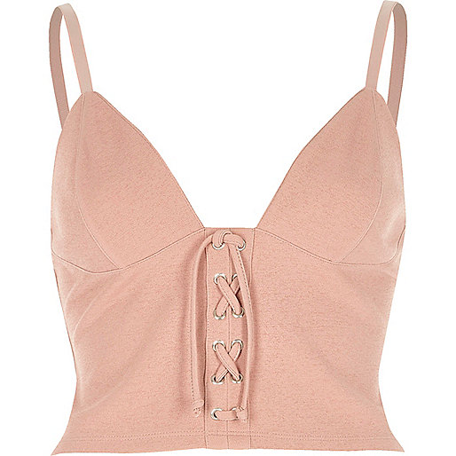 jacques-vertuk Light pink eyelet corset cami crop top 700761 women Tops