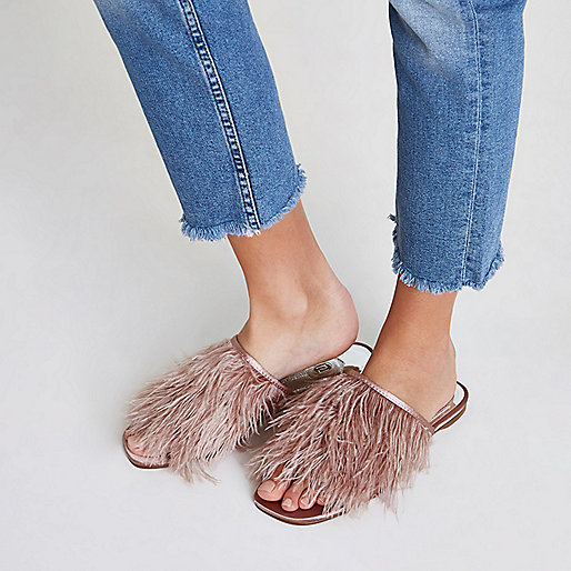 river island sandals asos,jacques-vertuk Stores Light pink feather slip on sandals women 706473