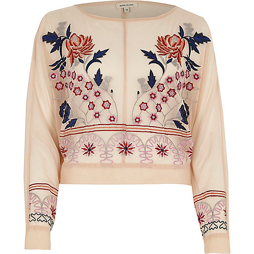 jacques-vertuk Light pink floral embroidered batwing top 705399 women Tops Blouses