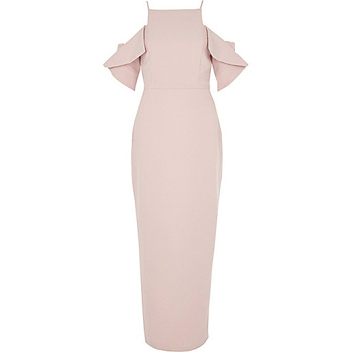 jacques-vertuk Light pink frill sleeve bodycon maxi dress 705588 women Dresses Bodycon Dresses