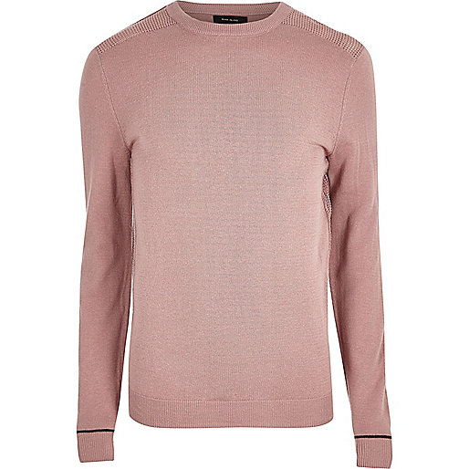 jacques-vertuk Light pink knit slim fit mesh panel sweater 299621 men Jumpers / Cardigans