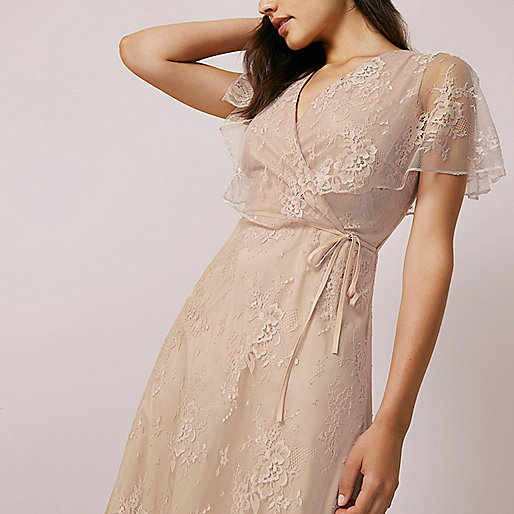 jacques-vertuk Light pink lace asymmetric hem midi dress 704758 women Dresses