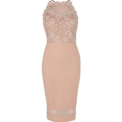 jacques-vertuk Light pink lace bodice bodycon mini dress 707374 women Dresses Bodycon Dresses