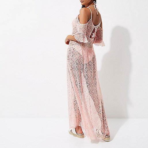 river island blazer dress white,jacques-vertuk Spain Light pink lace cold shoulder maxi kimono Caftans / Cover-Ups Swimwear / Beachwear women