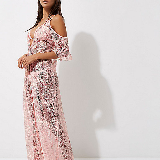 river island blazer dress white,jacques-vertuk Spain Light pink lace cold shoulder maxi kimono Caftans / Cover-Ups Swimwear / Beachwear women