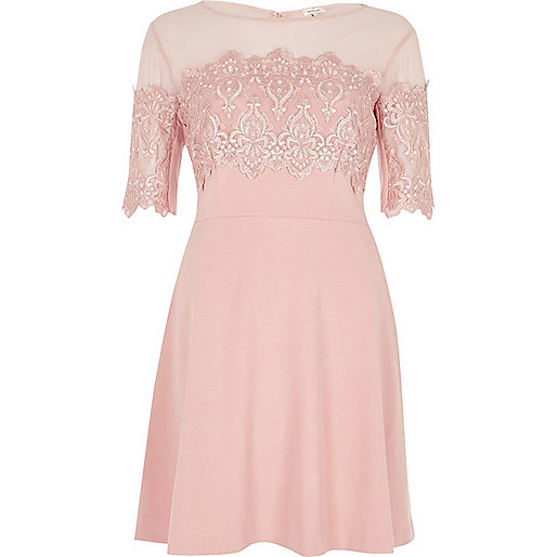 jacques-vertuk Light pink lace panel skater dress 697893 women Dresses