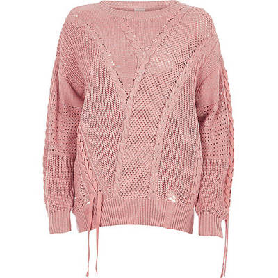 river island lace up heels,jacques-vertuk Sale Light pink ladder knitted tie detail sweater women 704877