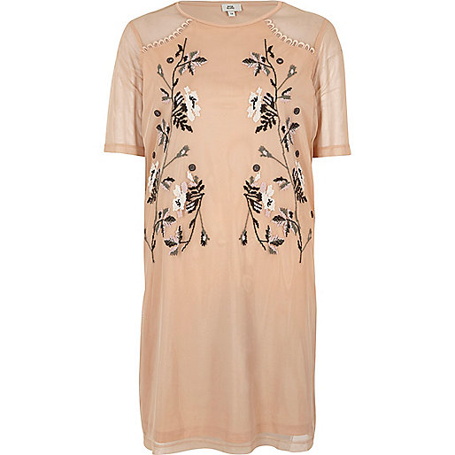 river island coats on sale,jacques-vertuk UK Light pink mesh embroidered T-shirt dress women 704154