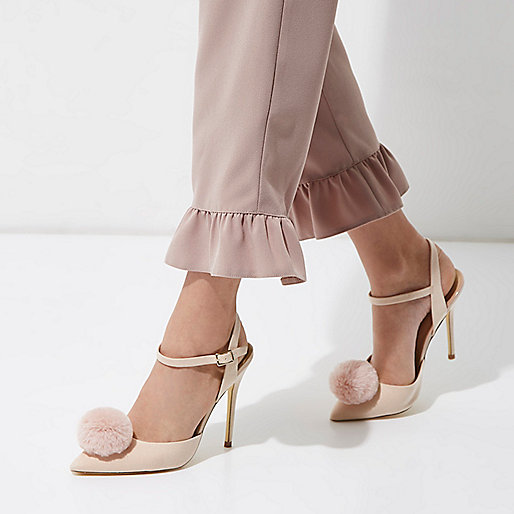 river island brown fur jacket,Shop Online At jacques-vertuk Light pink pom pom strappy pumps RI Limited Edition Sale women