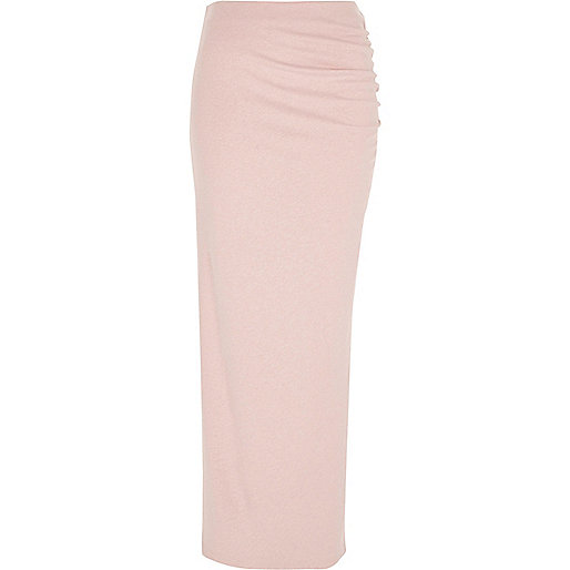 jacques-vertuk Light pink ruched side maxi bodycon skirt 709052 women Skirts Maxi Skirts