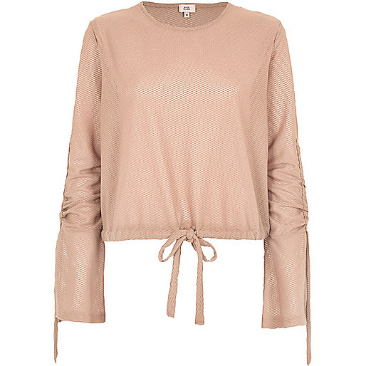 womens sliders river island,jacques-vertuk Shop Light pink textured ruched sleeve top women 702198