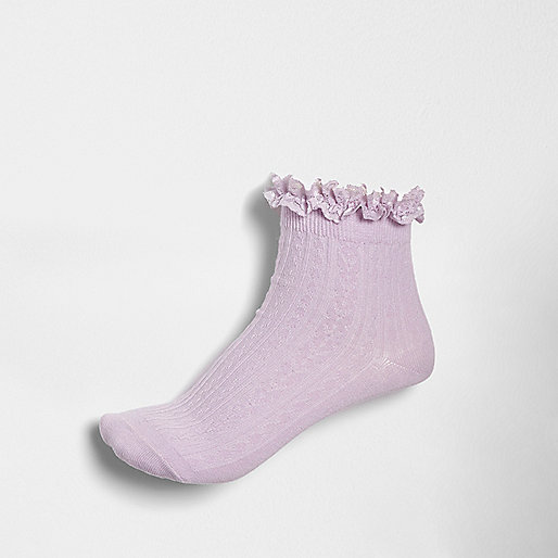 jacques-vertuk Light purple cable knit frill ankle socks 705722 women Tights & Socks