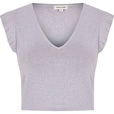 jacques-vertuk Light purple glitter frill shoulder crop top 698583 women RI Limited Edition