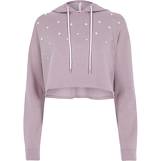 river island brown handbag,For jacques-vertuk Light purple pearl embellished cropped hoodie Hoodies / Sweatshirts Tops women