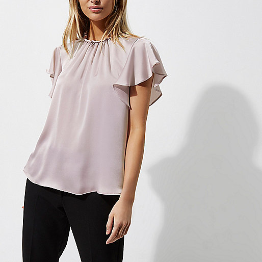 river island white tops sale,jacques-vertuk Online Light purple satin frill sleeve top women 706011