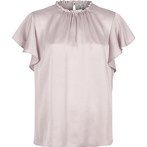 jacques-vertuk Light purple satin frill sleeve top 706011 women Tops