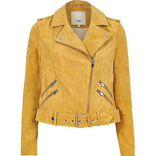 sequin maxi dress river island,Island In The River Light yellow belted suede biker jacket Jackets Coats / Jackets women