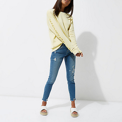 river island small shoulder bag,jacques-vertuk D Light yellow frill sleeve sweatshirt Tops Sale women