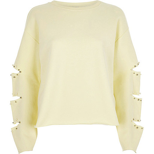 jacques-vertuk Light yellow slashed sleeve sweatshirt 706062 women Tops Hoodies / Sweatshirts