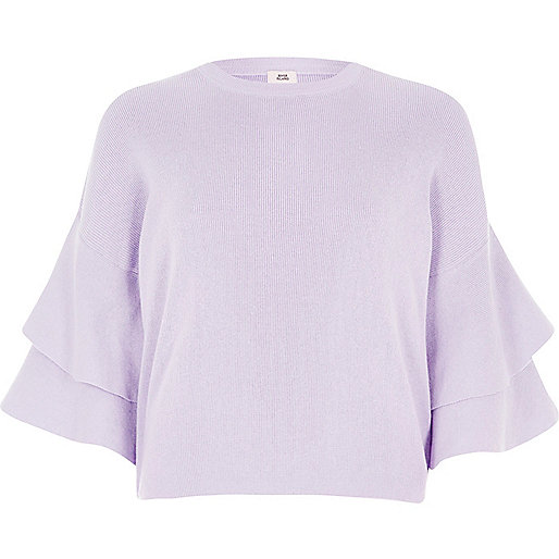 fur hood coat river island,jacques-vertuk UK Lilac knit frill sleeve sweater women 705243