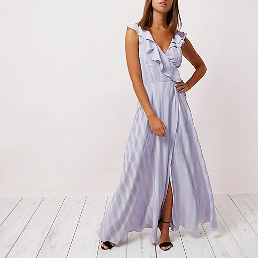 jacques-vertuk Lilac stripe frill wrap maxi dress 708602 women Dresses Maxi Dresses