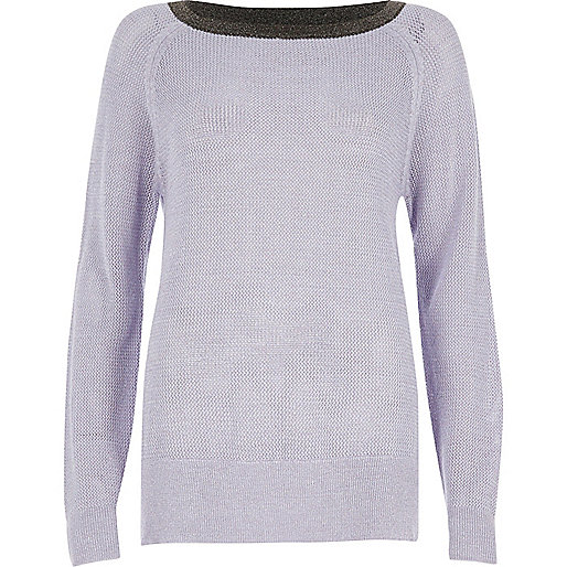 sale river island womens,jacques-vertuk Womens Tops New In Lilac tipped raglan sleeve sweater Knitted Tops Knitwear women