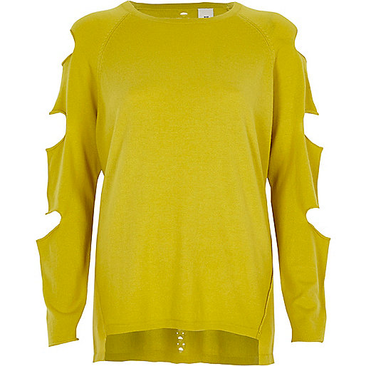 jacques-vertuk Lime green knit slashed sleeve sweater 704888 women Knitwear Knitted Tops