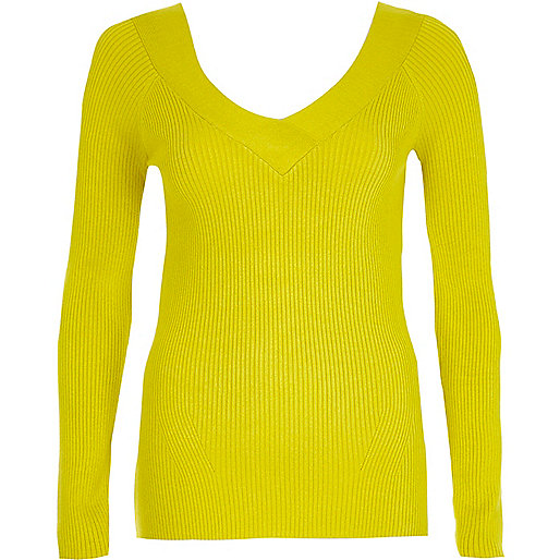 jacques-vertuk Lime rib knit V neck fitted top 704897 women Knitwear Knitted Tops