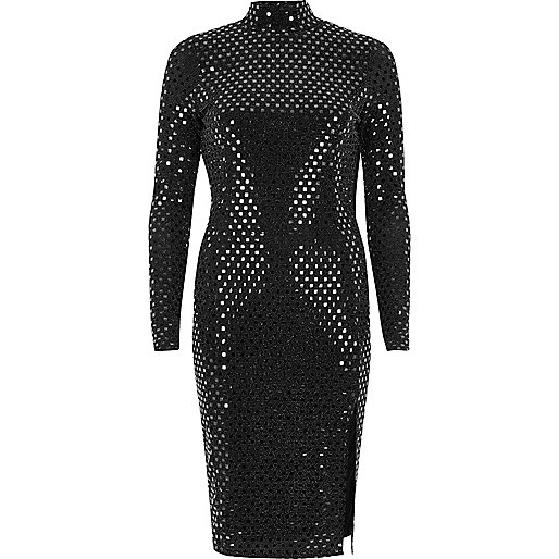 jacques-vertuk Metallic black turtleneck midi dress 695647 women Dresses