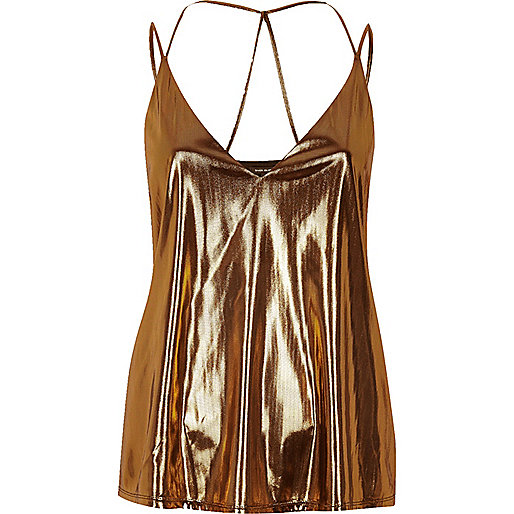 jacques-vertuk Metallic brown strappy cami top 692523 women Tops