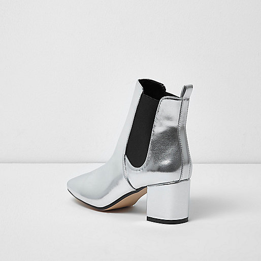 river island western boots,jacques-vertuk UK Metallic silver block heel Chelsea boots women 699808