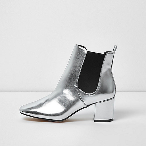 jacques-vertuk Metallic silver block heel Chelsea boots 699808 women Shoes / Boots Boots