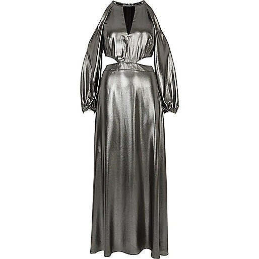 jacques-vertuk Metallic silver cold shoulder maxi dress 696792 women Dresses