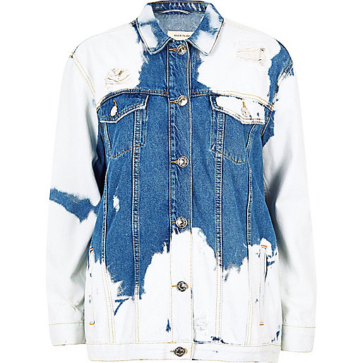 jacques-vertuk Mid blue cow print distressed denim jacket 701728 women Coats / Jackets