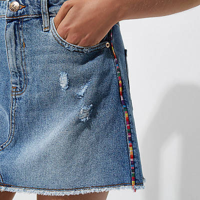 fringe boots river island,Shop Online At jacques-vertuk Mid blue denim distressed mini skirt Mini Skirts Skirts women