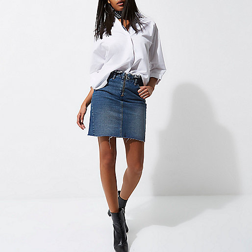 river island zebra heels,jacques-vertuk Desktop Mid blue denim frayed waist denim skirt Midi Skirts Skirts women